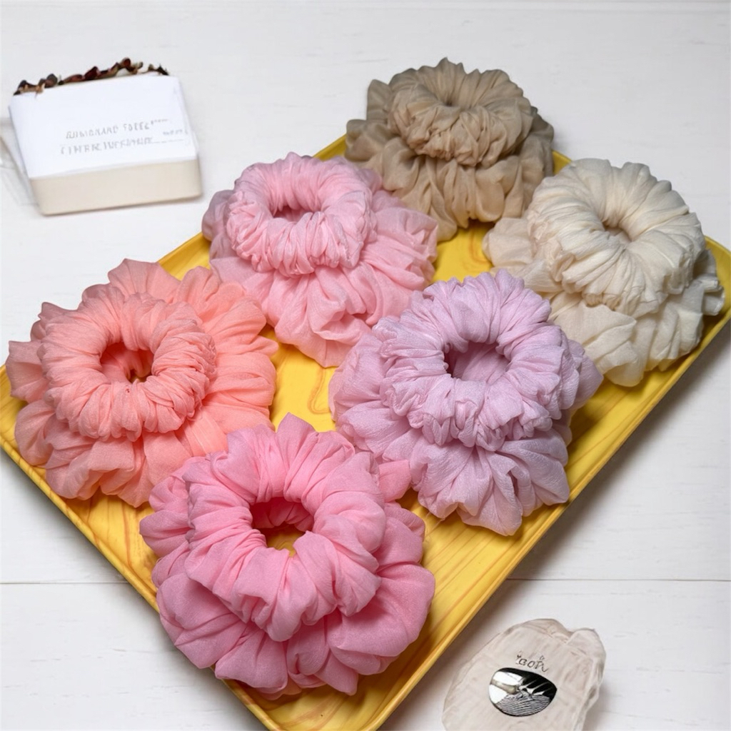 (BIGSIZE-MINI) Cột Tóc Scrunchies Tơ Gân Phồng To