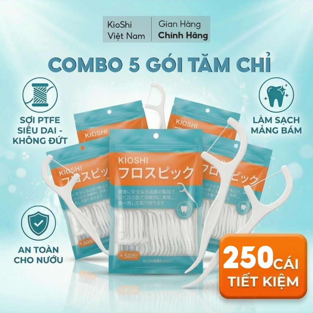 Tăm chỉ nha khoa cao cấp kioshi - chứng nhận iso an toàn - chuẩn chính hãng