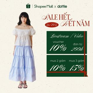  DOTTIE - Chân váy Midi nhún tầng - Xanh biển - S0285 