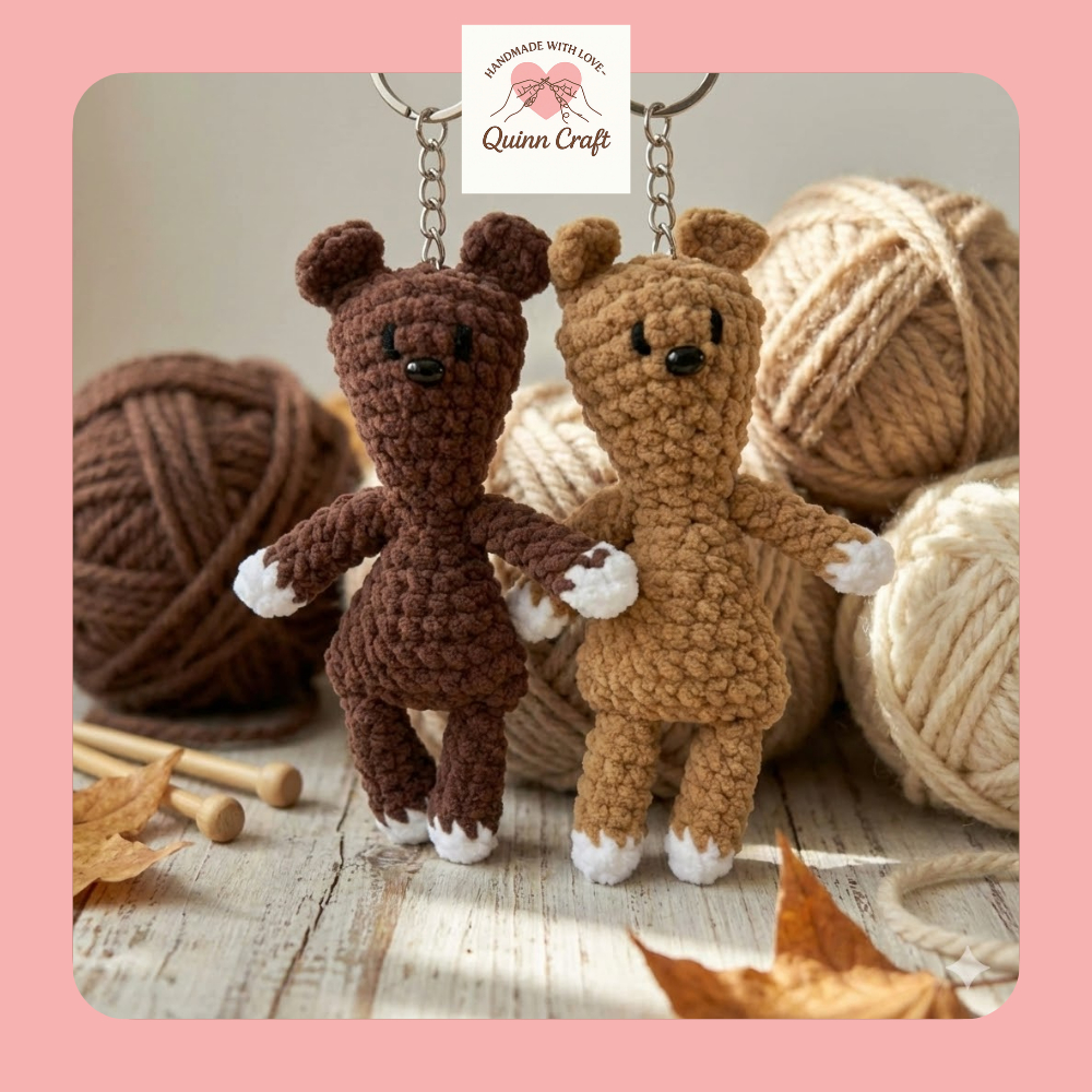 Móc khoá len gấu teddy của mr bean 2 màu đậm nhạt (len nhung gấu)