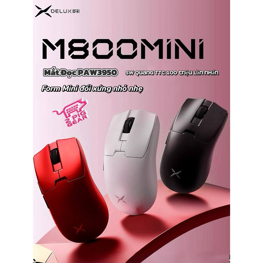 CHUỘT CHƠI GAME KHÔNG DÂY DELUX M800 MINI , 3 MODE KẾT NỐI 2.4G / BLT / CẮM DÂY , SIÊU NHẸ 43G, CÓ T
