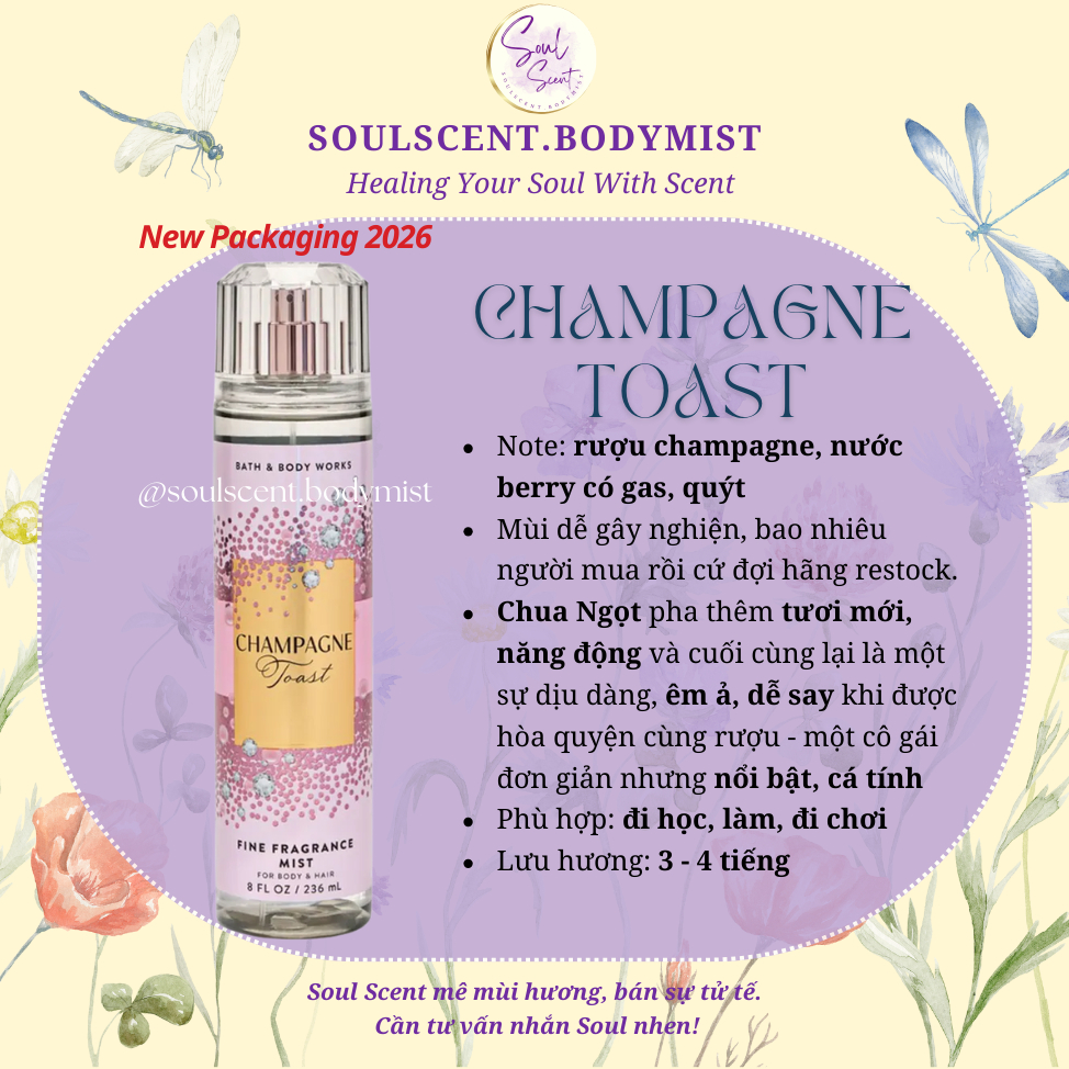 CHAMPAGNE TOAST Body mist  xịt thơm toàn thân Bath & Body Works (AUTH Mỹ) | Soul Scent