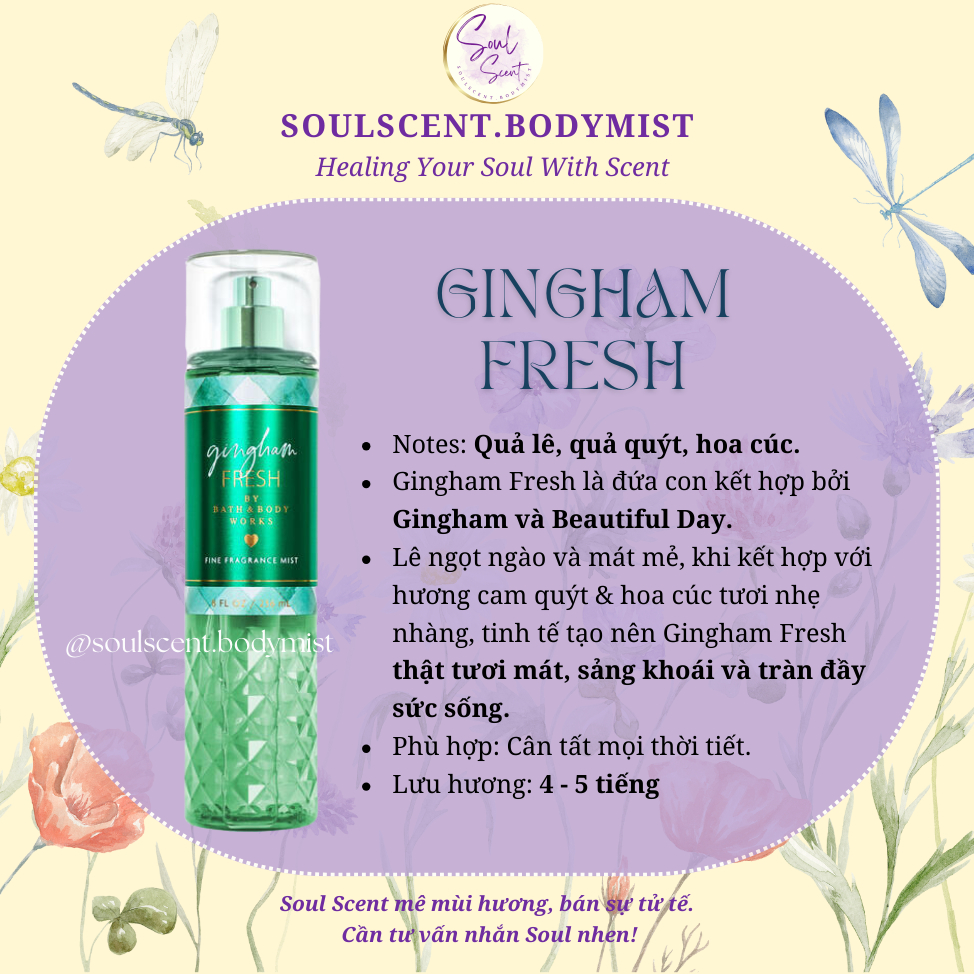 GINGHAM FRESH Body mist xịt thơm toàn thân Bath & Body Works MỚI 2024 | Soul Scent (AUTH Mỹ)