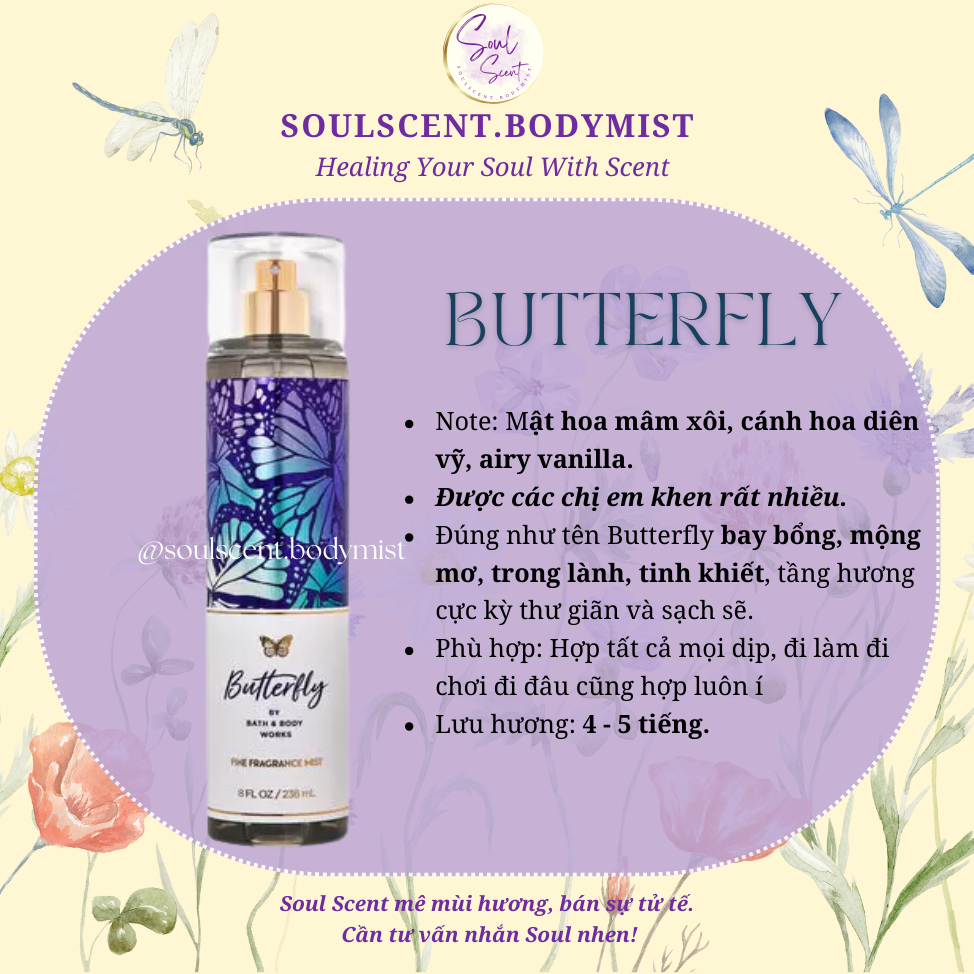 Body mist Butterfly xịt thơm toàn thân Bath & Body Works (AUTH Mỹ) | Soul Scent