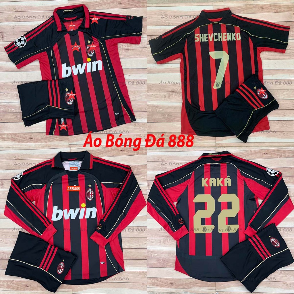 Bộ Quần Áo Bóng Đá CLB AC Milan Sân Nhà 2007 - Vải Polyester Gai Thái Cao Cấp