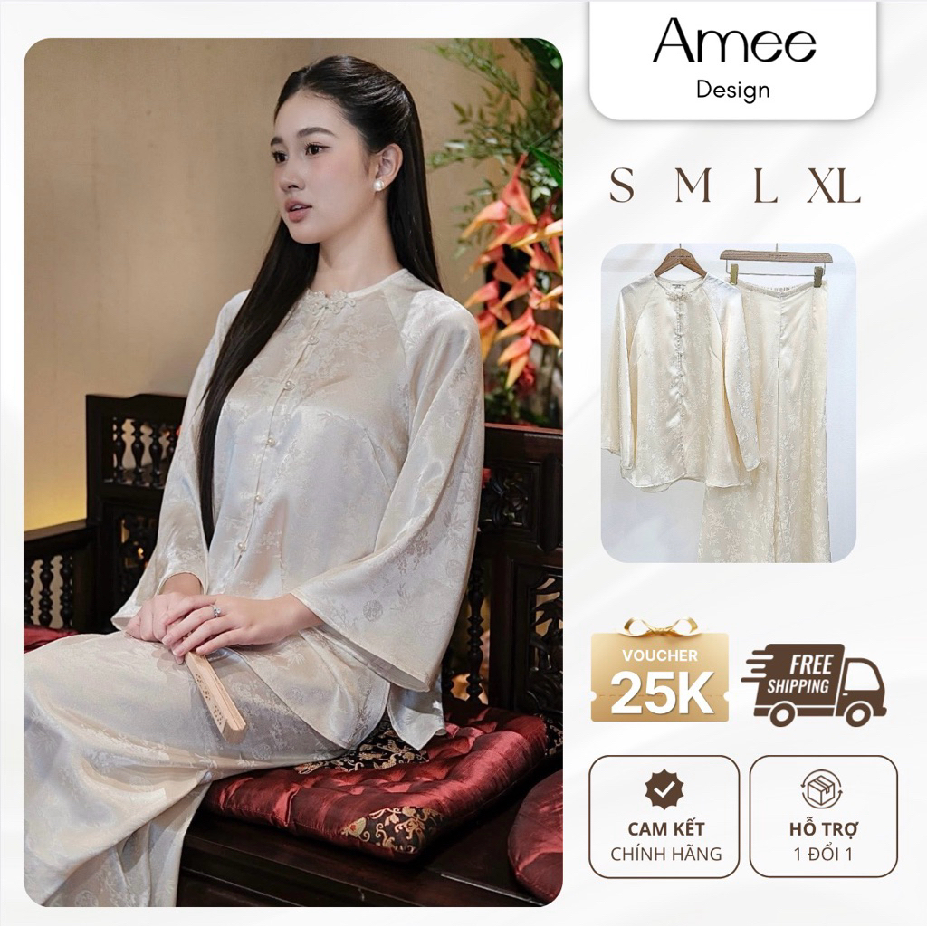 [SẴN-HOẢ TỐC] Set Pháp Phục Bà Ba Đồ Lam Đi Chùa Đi Chơi Lễ Tết Chất Liệu Lụa Gấm Trúc Mai Cao Cấp Nữ Tính Có BigSize