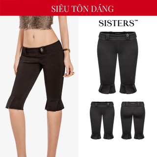 Quần lửng nữ lưng lật cạp chun SISTERS thiết kế ống quần ôm sát phối lai xếp ly xòe đính logo inox Griselda | SS-Q66