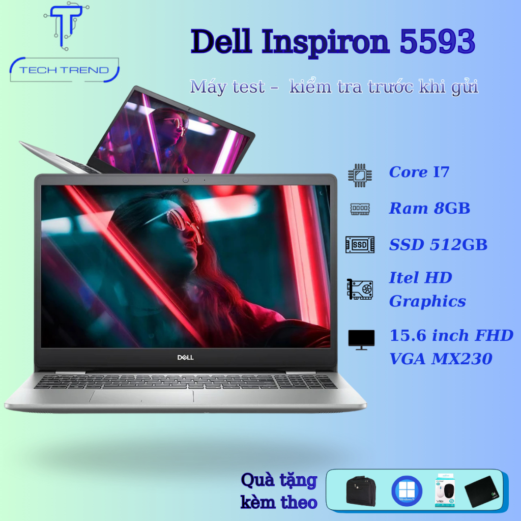 Laptop Dell Inspiron 5593, Core i7-1065G7, Ram 8GB, SSD 512GB NVMe PCle, VGA MX230, màn hình 15.6inc