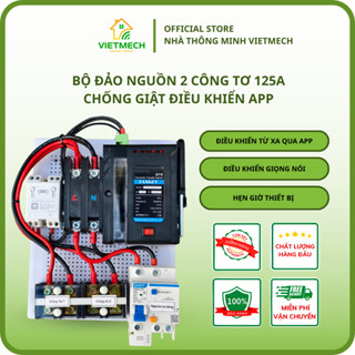  Bộ ATS Đảo Nguồn 100A Tự Động Điều Khiển Qua App Aptomat Chống Giật Chuyển Nguồn 2 Công Tơ 