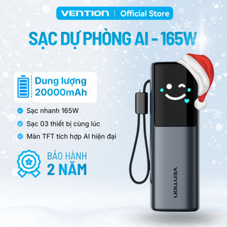  Sạc Dự Phòng Pin 20000mAh 165W Vention Sạc Siêu Tốc Dây Type-C Tích Hợp Màn Hình AI Mặt Cười 2 Cổng USB-A C 