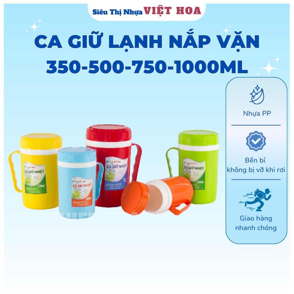 Ca Nhiệt Ca Đá, Ca Giữ Lạnh Nắp Vặn 350-500-750-1000ml, Ca Đá Nhiều Màu Giữ Lạnh, Ca Giữ Nhiệt (Nắp 