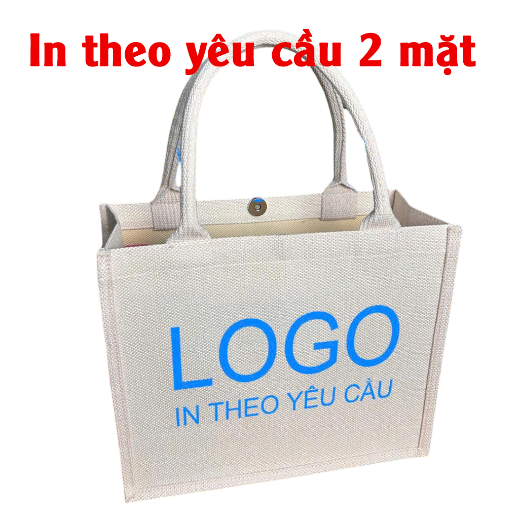 Túi Đay có khóa - nút bấm nam châm Túi Cói in theo yêu cầu sang trọng, túi đứng vải Bố Canvas in hình yêu cầu