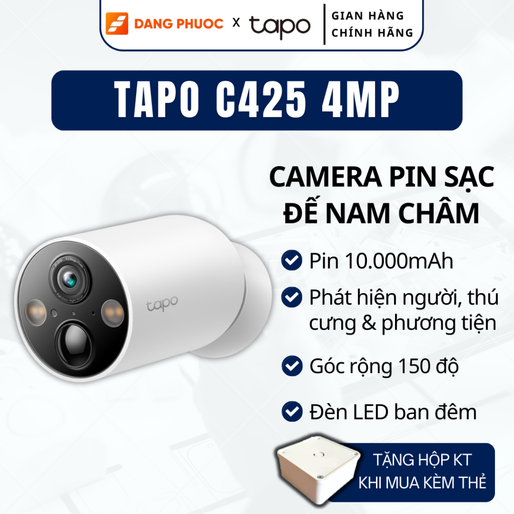 Camera Pin Sạc Không Dây TP-Link Tapo C425 Chống Nước, Đàm Thoại, Đèn Led Ban Đêm, Nhận Diện Người