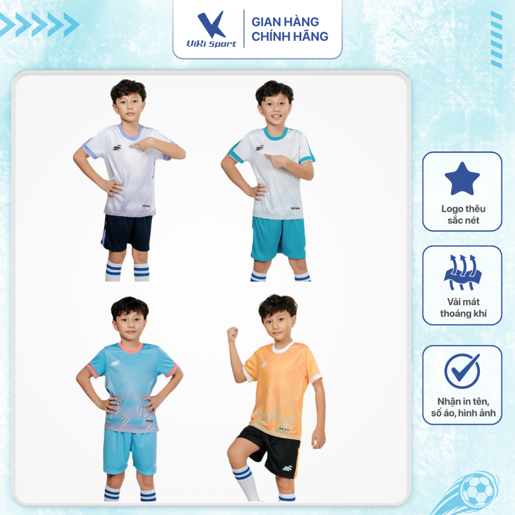 Bộ quần áo bóng đá trẻ em Riki Rk2.0 thoáng khí, thấm hút mồ hôi, co giãn nhẹ, phù hợp tập luyện và thi đấu | ViKi Sport