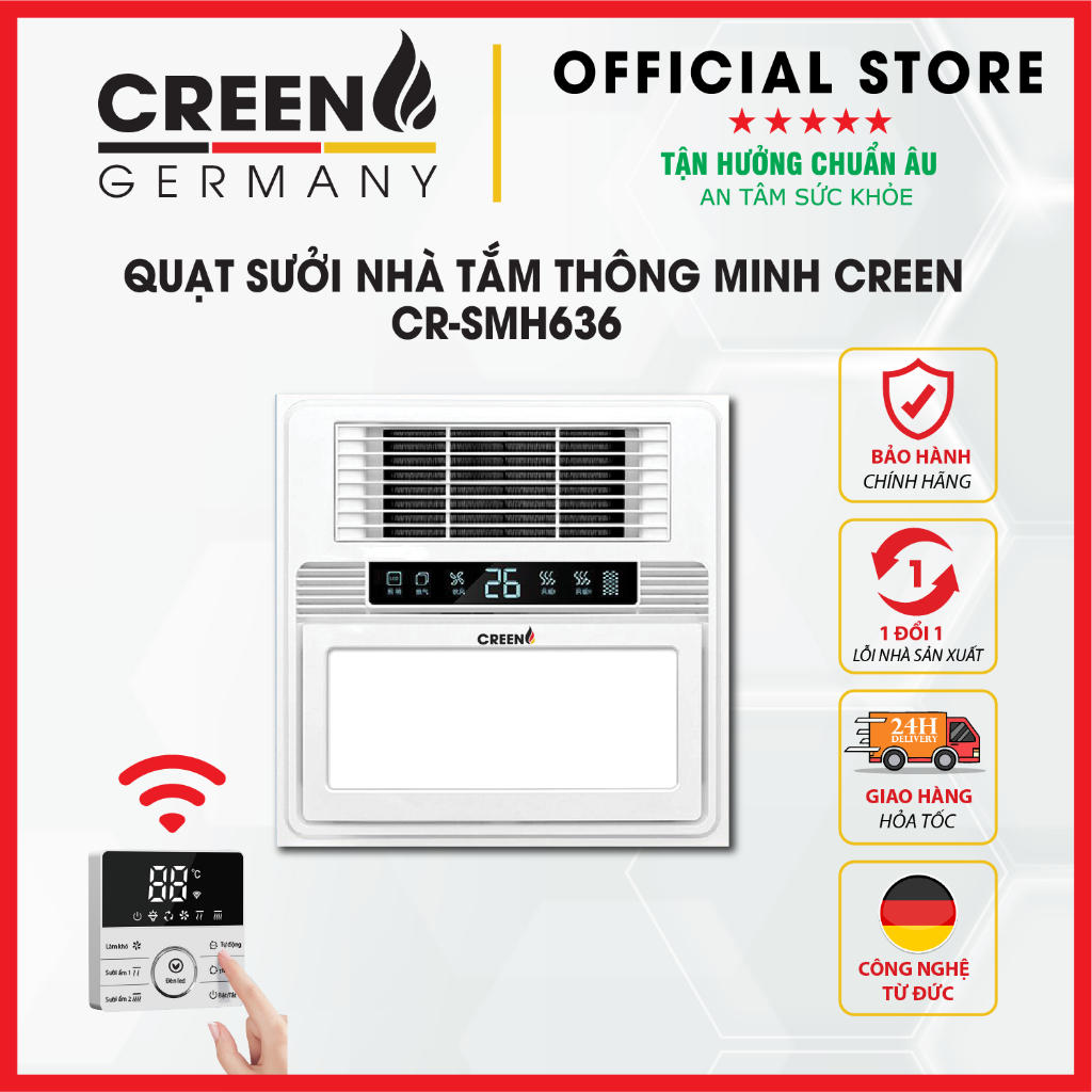 [Giảm 12% SPayLater] Quạt sưởi nhà tắm thông minh cao cấp CREEN CRSMH636 - Bảo hành chính hãng 5 năm