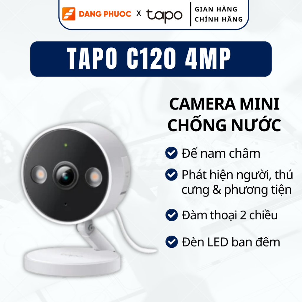 Camera Wifi TP-Link Tapo C125/C120 Trong nhà/Ngoài trời Chống nước, đế nam châm, độ phân giải 2K QHD