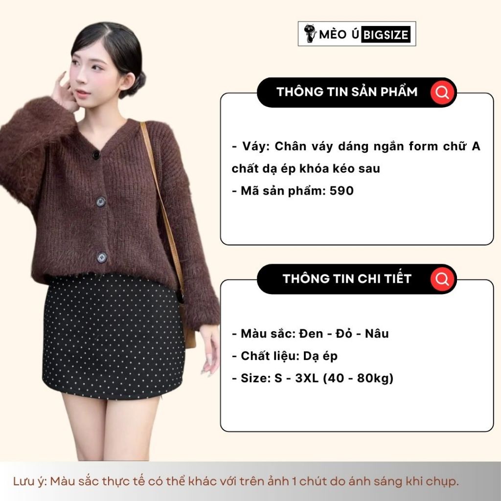 Chân váy nữ BIGSIZE Mèo Ú chân váy dáng ngắn form chữ A chất dạ ép khóa kéo sau họa tiết chấm bi phong cách Hàn Quốc 590 | BigBuy360 - bigbuy360.vn
