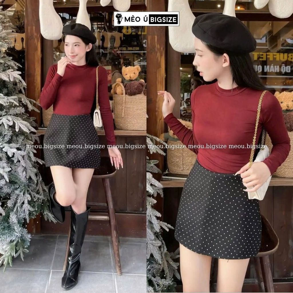 Chân váy nữ BIGSIZE Mèo Ú chân váy dáng ngắn form chữ A chất dạ ép khóa kéo sau họa tiết chấm bi phong cách Hàn Quốc 590 | BigBuy360 - bigbuy360.vn