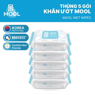 Thùng 5 gói Khăn ướt MOOL 100 tờ không hương, không paraben, dịu nhẹ cho da
