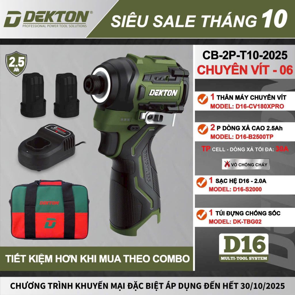 Máy vặn vít dùng pin 16.8V Dekton D16-CV180XPRO
