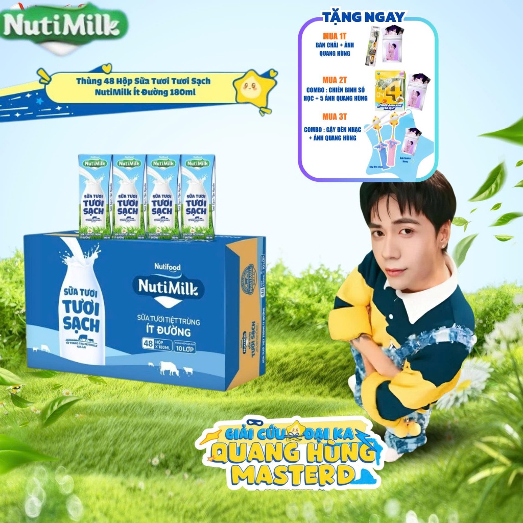 [CÓ QUÀ] Thùng Sữa Tươi Tươi Sạch NutiMilk Ít Đường 110ml (Hộp 110ml x 48)
