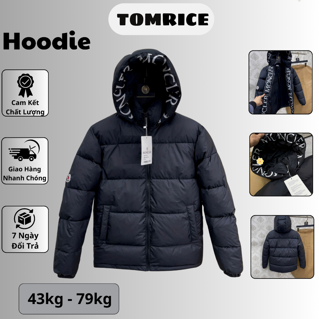Áo khoác phao nam MONCLER cổ cao mũ 3 lớp trần bông cao cấpHàng QC- 2026