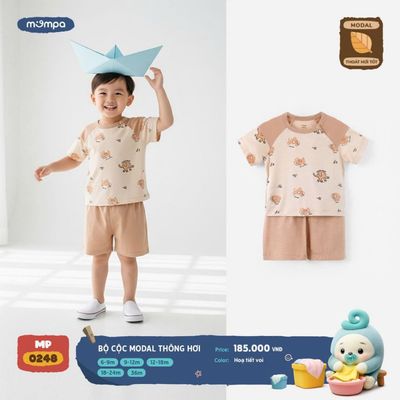 Đồ bộ cộc tay Mompa cho bé 6 tháng - 3 tuổi vải Modal lỗ thông hơi thoáng khí mềm mại DQ 0248