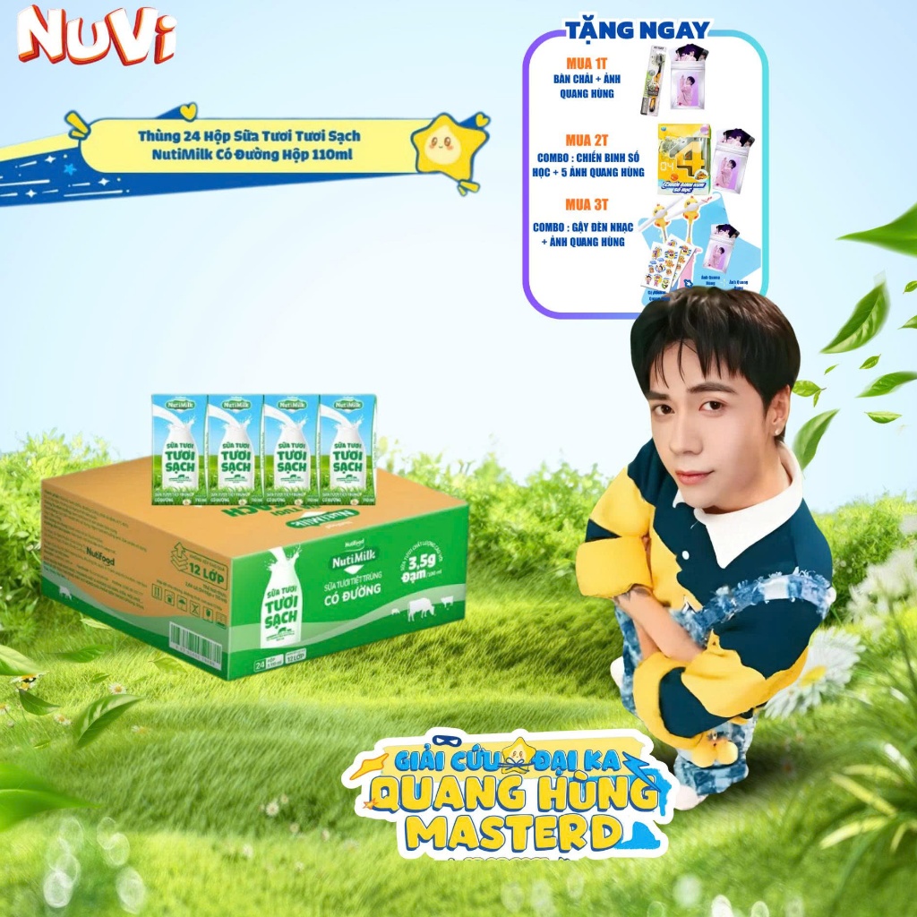 [CÓ QUÀ] Thùng Sữa Tươi Tươi Sạch NutiMilk Có Đường 180ml (Hộp 180ml x 48)