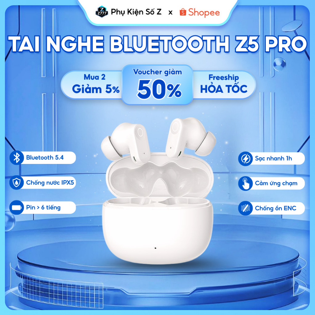 Tai Nghe Bluetooth Z5 Pro Thế Hệ Mới Chống Ồn Kèm Mic Sử Dụng 6h, Tai Nghe Không Dây TWS 5.4