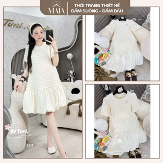  Váy bầu babydoll dự tiệc thiết kế  đầm bầu mùa hè đuôi cá chất xốp nhăn 2 màu hot hit kèm Tag đá sịn xò 