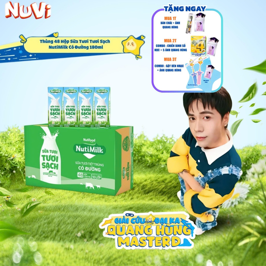 [CÓ QUÀ] Thùng Sữa Tươi Tươi Sạch NutiMilk Có Đường 110ml (Hộp 110ml x 48)