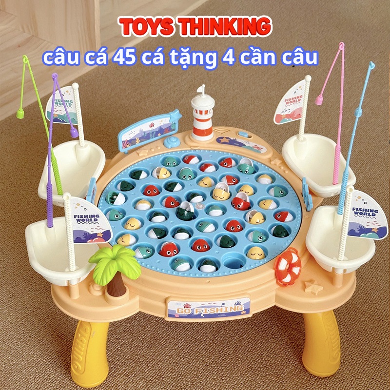 Đồ chơi điện câu cá 45 cá ToysThinking tặng 4 cần câu nam châm lý tưởng cho bé 2-6 tuổi