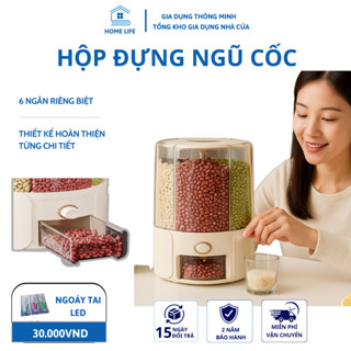 Hộp Đựng Gạo Hạt Ngũ Cốc Hạt Đậu 6 Ngăn Xoay 360 Độ Có Nắp Đậy Tránh Ẩm Mốc