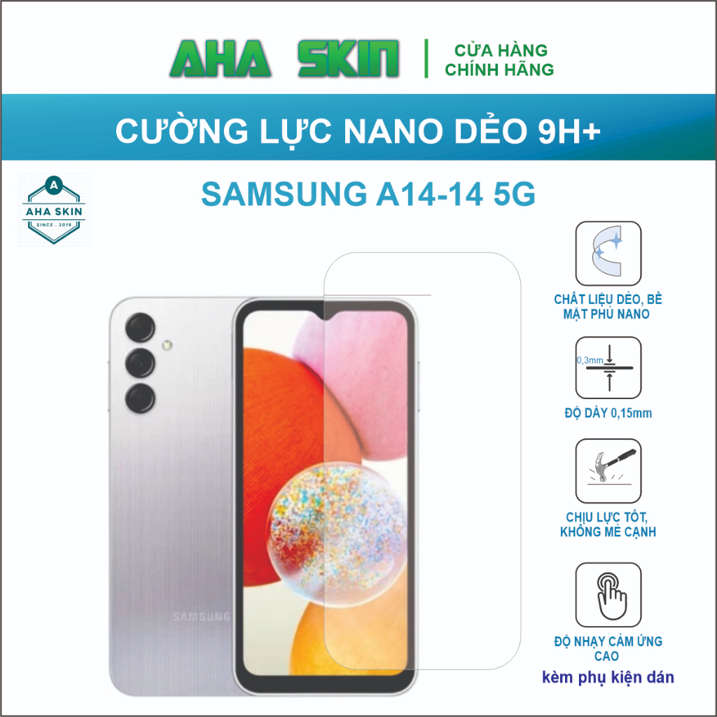 Cường lực Samsung A14/14 5G, Cường lực dẻo 9h+