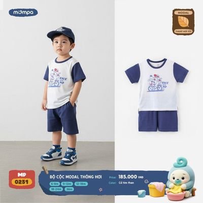 Đồ bộ cộc tay Mompa cho bé 6 tháng - 3 tuổi vải Modal lỗ thông hơi thoáng khí mềm mại DQ 0251
