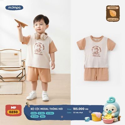 Đồ bộ cộc tay Mompa cho bé 6 tháng - 3 tuổi vải Modal lỗ thông hơi thoáng khí mềm mại DQ 0250