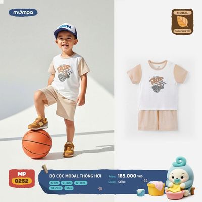Đồ bộ cộc tay Mompa cho bé 6 tháng - 3 tuổi vải Modal lỗ thông hơi thoáng khí mềm mại DQ 0252