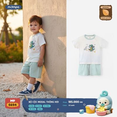 Đồ bộ cộc tay Mompa cho bé 6 tháng - 3 tuổi vải Modal lỗ thông hơi thoáng khí mềm mại DQ 0254