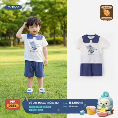 Đồ bộ cộc tay Mompa cho bé 6 tháng - 3 tuổi vải Modal lỗ thông hơi thoáng khí mềm mại DQ 0256