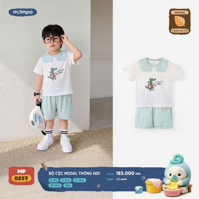 Đồ bộ cộc tay Mompa cho bé 6 tháng - 3 tuổi vải Modal lỗ thông hơi thoáng khí mềm mại DQ 0257