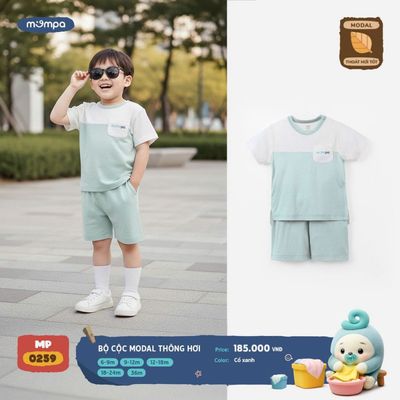 Đồ bộ cộc tay Mompa cho bé 6 tháng - 3 tuổi vải Modal lỗ thông hơi thoáng khí mềm mại DQ 0259