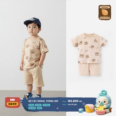 Đồ bộ cộc tay Mompa cho bé 6 tháng - 3 tuổi vải Modal lỗ thông hơi thoáng khí mềm mại DQ 0249