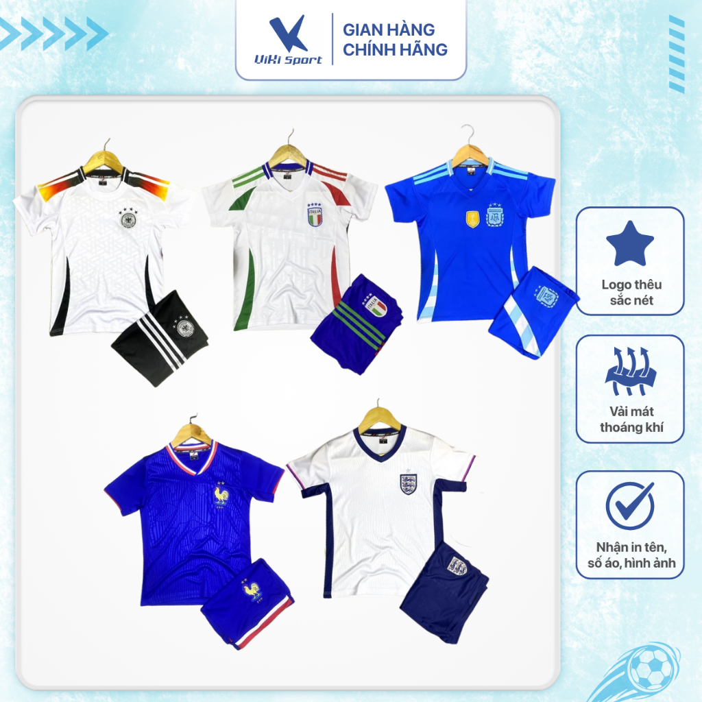Bộ quần áo bóng đá JP04 cao cấp cho bé từ 1 đến 14 tuổi, thiết kế thể thao năng động, thấm hút tốt | ViKi Sport