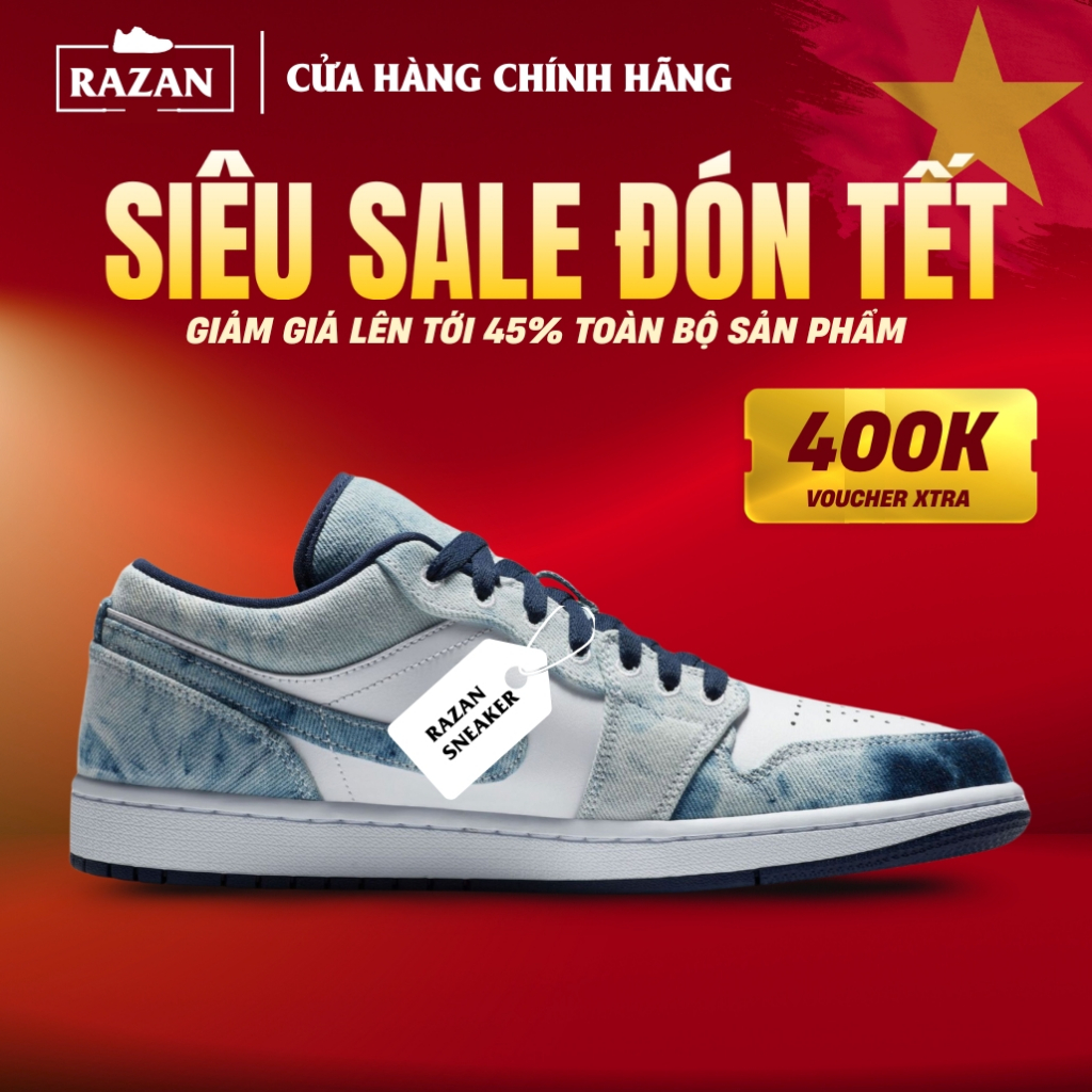 Giày Thể Thao JD1 Low Washed Denim CZ8455-100 Dành Cho Nam Nữ, fullbox Razan Sneaker