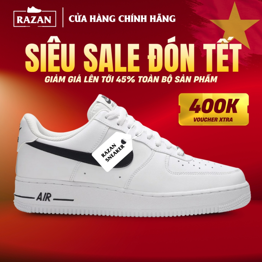 [[Auth] Giày Air Force 1 Low White Black CJ0952-100, Af1 Black White Fullbox Razan Sneaker