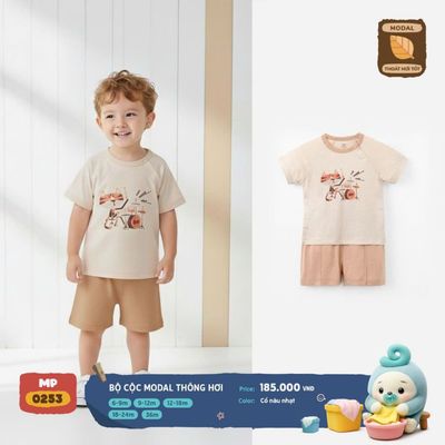 Đồ bộ cộc tay Mompa cho bé 6 tháng - 3 tuổi vải Modal lỗ thông hơi thoáng khí mềm mại DQ 0253