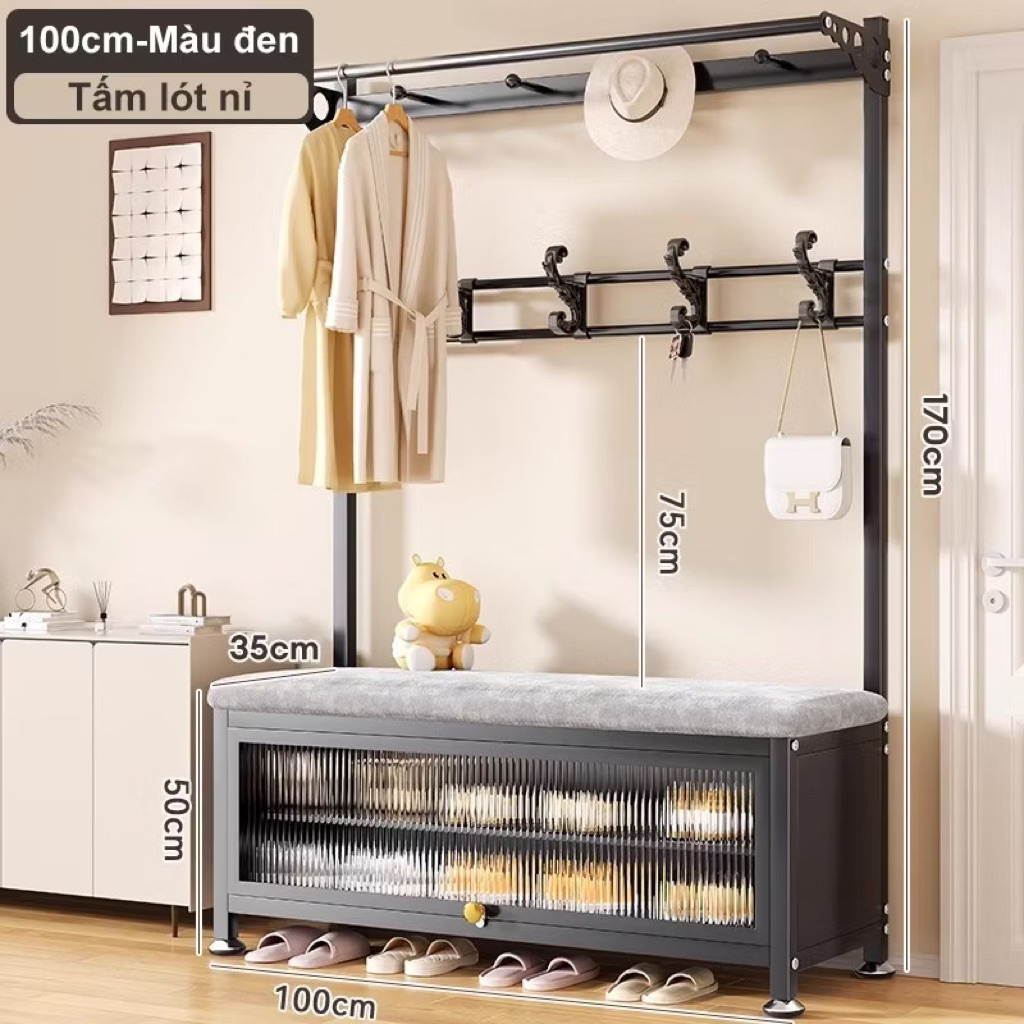 Tủ để giày kèm móc treo đồ, Kệ giày nhập khẩu cao cấp, sơn tĩnh điện chống rỉ, kiểu dáng hiện đại chắc chắn