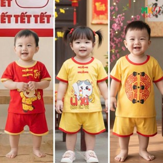  Bộ Cộc Tay TẾT 2026 Và  NOEL Cho Bé Trai Bé Gái 7-30Kg  Bộ Ngắn Tay Thun Lạnh Cho Bé Mặc đi học 