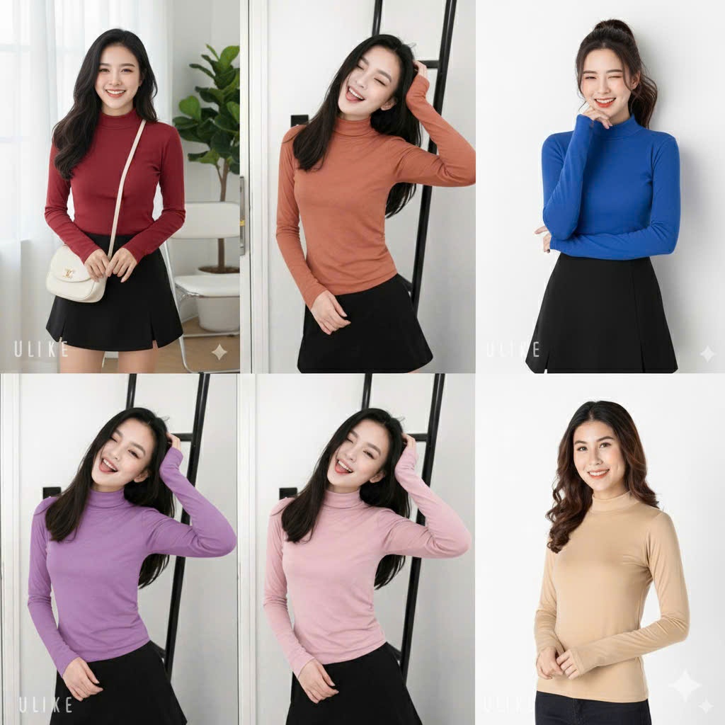 Áo Giữ Nhiệt Nữ Thun Mềm Cổ Cao 3 Phân – Ôm Nhẹ, Giữ Ấm Mùa Lạnh