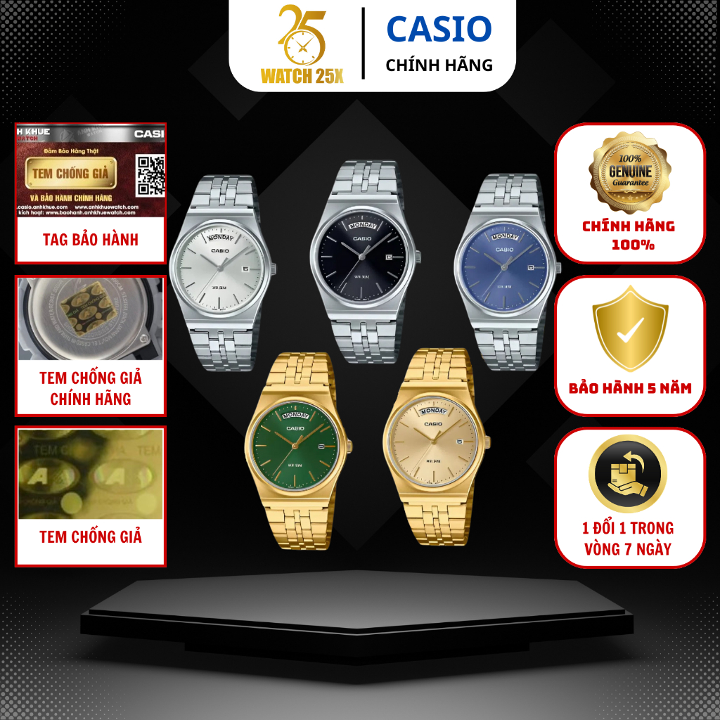 Đồng Hồ Nam Casio MTP-B146 Watch25x – Dây Kim Loại Bền Đẹp, Kiểu Dáng Nhã Nhặn, Đeo Hằng Ngày